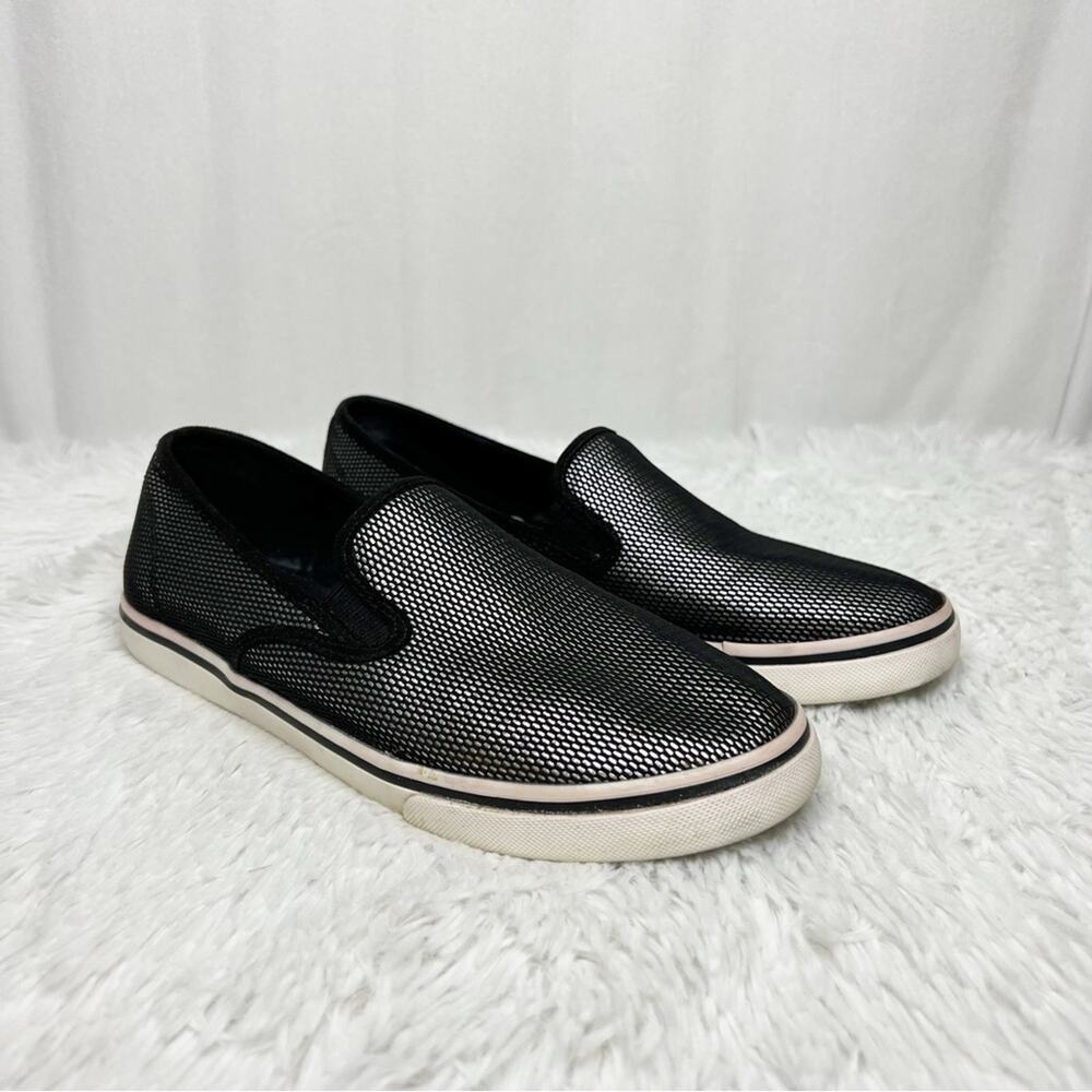 LAUREN RALPH LAUREN / Janis black silver slip on sneakers / 7.5